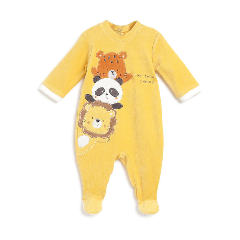 Infants Medium Yellow Applique Nappy Opening Babysuit image number 0